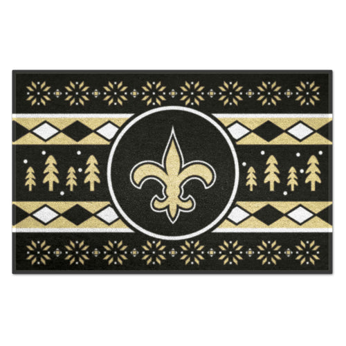 NFL New Orleans Saints holiday sweater starter mat by Logo Brands, featuring team logo and festive holiday design.