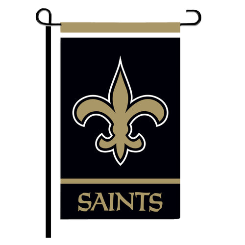 New Orleans Saints garden flag, 12x18 inches, featuring team logo and colors, ideal for outdoor sports fan decor.