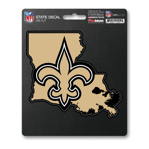 New Orleans Saints state shape decal by Logo Brands, featuring team colors and logo for fans and decor.