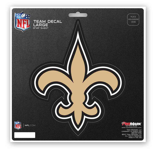 Large New Orleans Saints decal sticker featuring team logo, ideal for fans to decorate laptops, water bottles, or lockers.