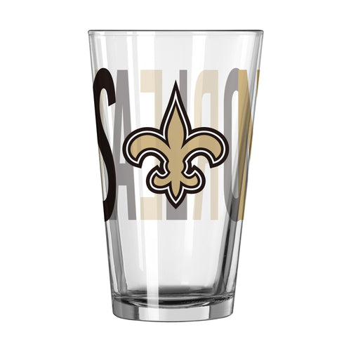 New Orleans Saints 16oz Overtime pint glass featuring team logo and vibrant graphics, perfect for fans and game day celebrations.