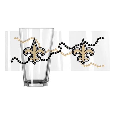 New Orleans Saints 16oz Mardi Gras Beads Pint Glass