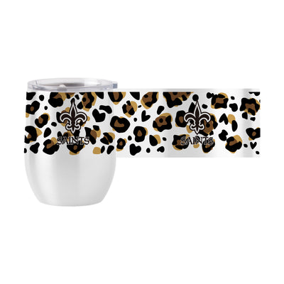 New Orleans Saints 16oz Neutral Leopard Stainless Curved Beverage