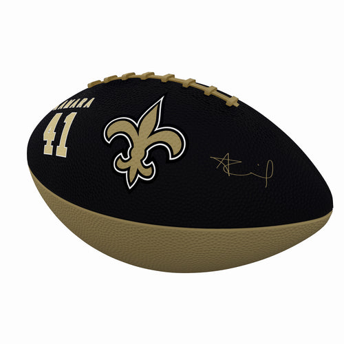Junior size rubber football featuring New Orleans Saints Alvin Kamara logo, perfect for recreation and sports fun.