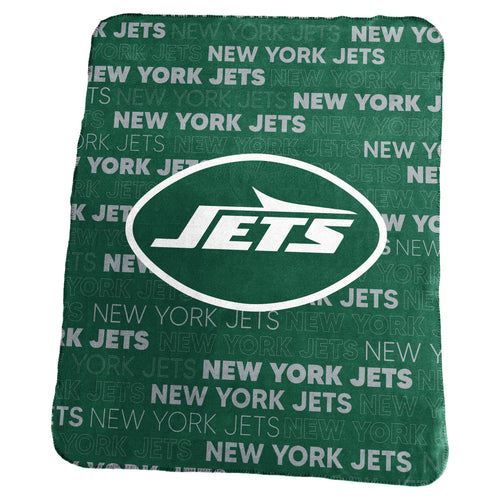 New York Jets classic fleece blanket by Logo Brands, featuring team logo and vibrant green fabric for fans.