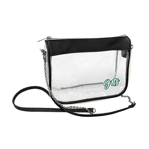 Clear bag featuring New York Jets logo and branding, designed for sports events and stadium security, by Logo Brands.