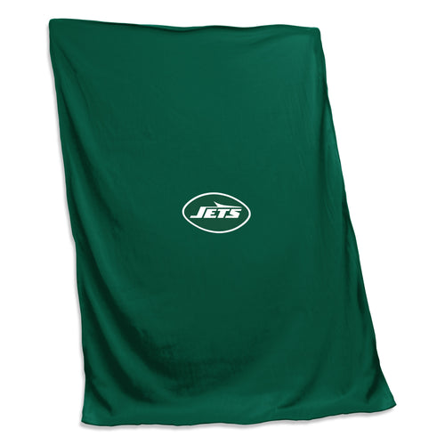 New York Jets sweatshirt blanket by Logo Brands, soft and cozy with Jets logo and team colors, perfect for fans' comfort.