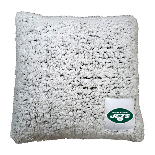 New York Jets Frosty throw pillow with team logo, soft fabric, and winter-themed design for fan decor.