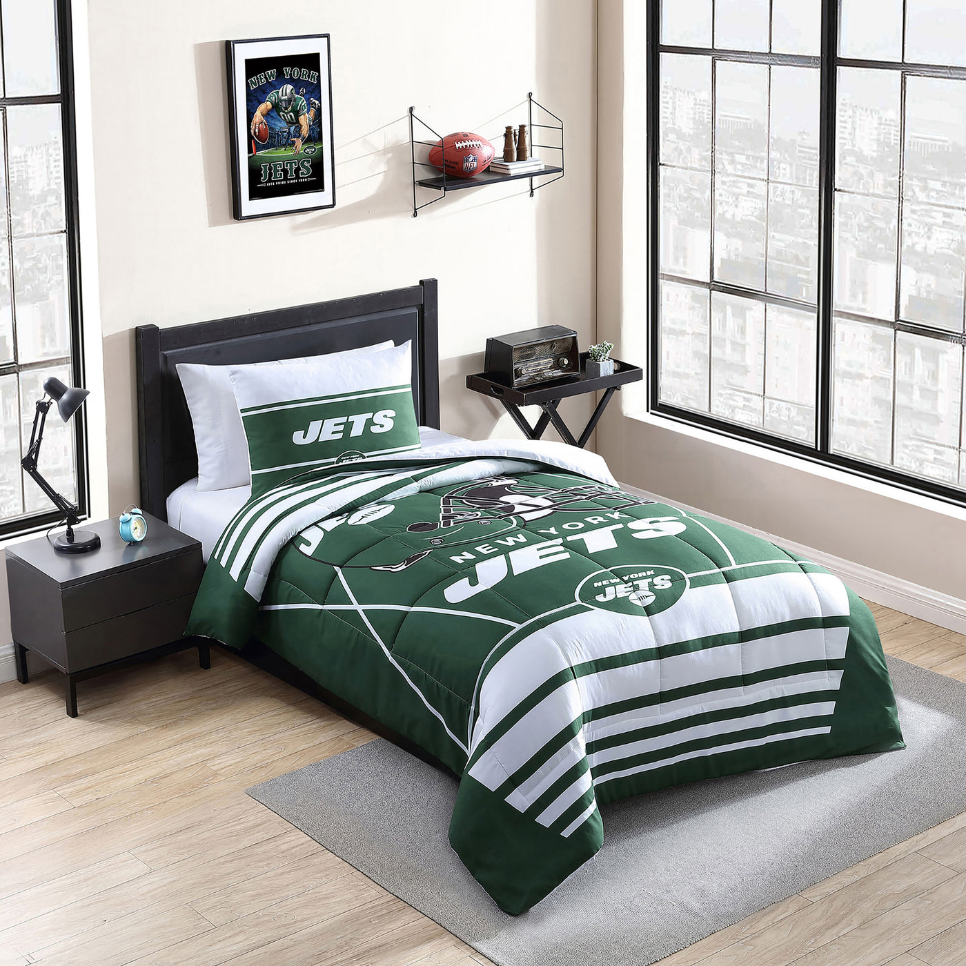 New York Jets Crosser Comforter Set Twin - Logo Brands