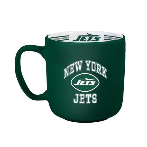 New York Jets 15oz striped ceramic mug, logo brands drinkware with team colors and design, perfect for fans.