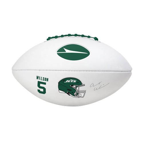 Full-size recreation football featuring Garrett Wilson autograph, NFL NY Jets player, by Logo Brands.