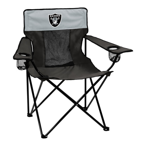 Las Vegas Raiders Elite chair by Logo Brands, black and white sports-themed furniture with team logo and comfortable seating.