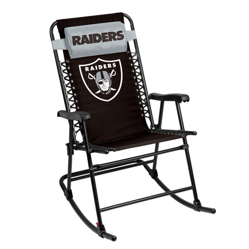 Las Vegas Raiders bungee rocker chair by Logo Brands, featuring team logo and comfortable bungee cord seating.