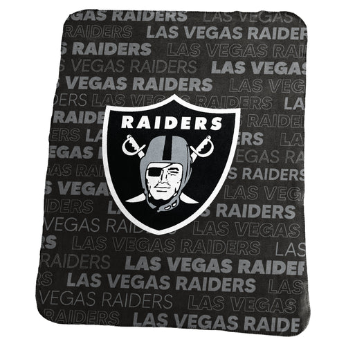 Las Vegas Raiders classic fleece blanket by Logo Brands, featuring team logo and Raider design, soft and cozy for fans.