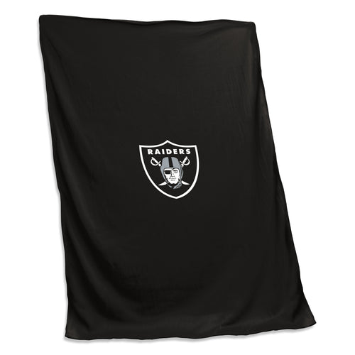 Las Vegas Raiders sweatshirt blanket by Logo Brands showcasing a cozy, team-themed fleece with Raiders logo and team colors.