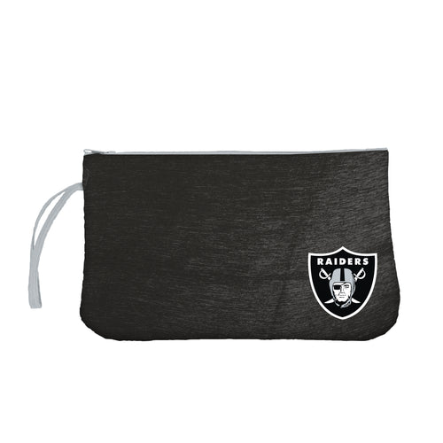 Las Vegas Raiders crosshatch wristlet bag with logo detail, compact accessory with a zip closure and wrist strap.
