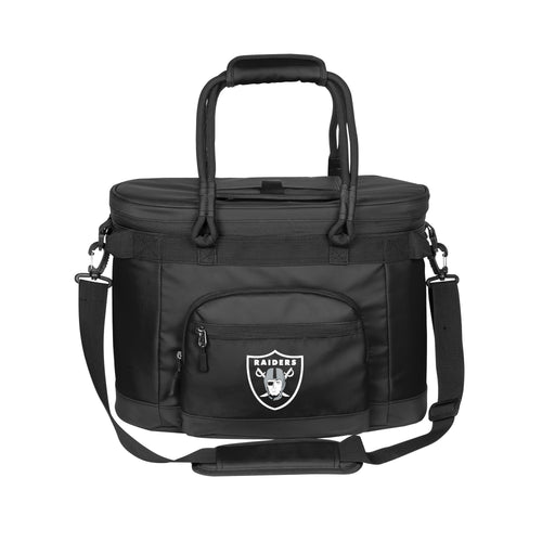Las Vegas Raiders 35-can flex cooler by Logo Brands, featuring team logo and vibrant Raiders design, perfect for outdoor events.