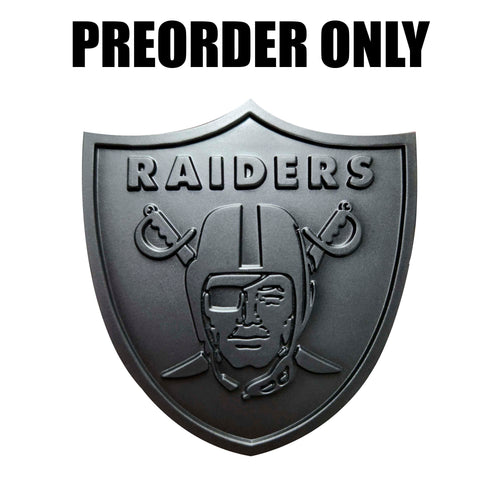 Black NFL Las Vegas Raiders emblem by Logo Brands, featuring team logo and bold black design on a white background.