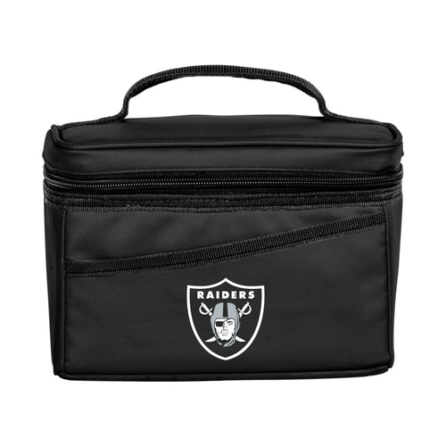 Las Vegas Raiders 6-can flex cooler by Logo Brands, featuring team logo and handle, designed for keeping drinks cold.