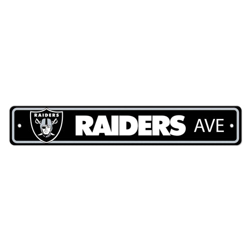 Las Vegas Raiders street sign for mancave decor, featuring the Logo Brands logo and Raider team branding.