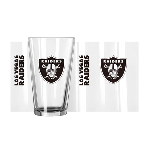 Las Vegas Raiders 16oz Gameday pint glass with Raiders logo, clear drinkware for fans, by Logo Brands.