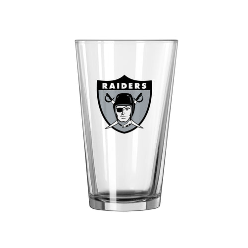 Las Vegas Raiders 16oz retro pint glass featuring team logo, perfect for fans and collectors of sports drinkware.