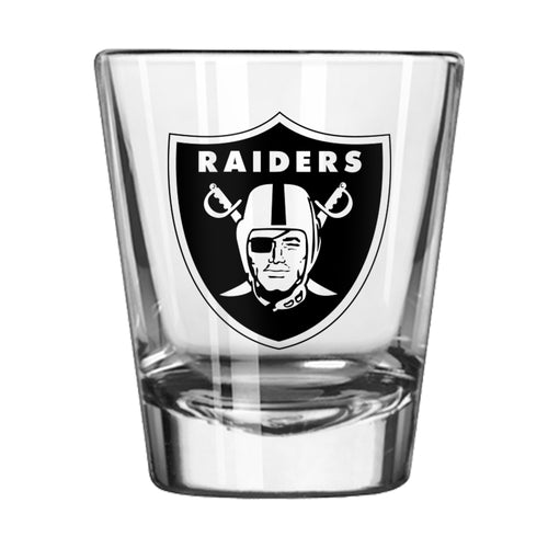 Las Vegas Raiders 2oz Gameday shot glass with Raiders logo, perfect for fans and collectible drinkware.