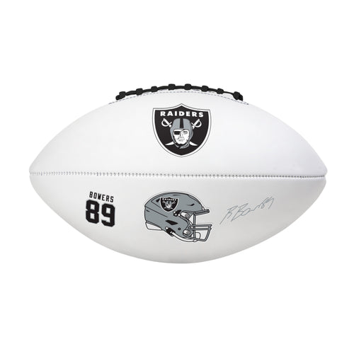 Full-size Las Vegas Raiders Brock Bowers autograph football by Logo Brands, featuring player signature on a recreation football.