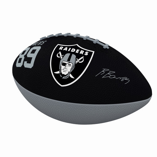 Junior size rubber football featuring Las Vegas Raiders and Brock Bowers branding, ideal for recreational play.