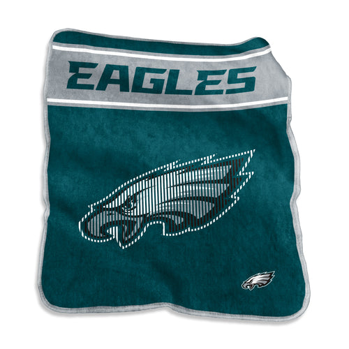 Philadelphia Eagles 60x80 Raschel throw blanket by Logo Brands with team logo and vibrant green and white colors.