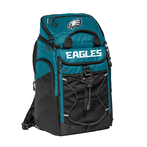 Philadelphia Eagles 26-can backpack cooler by Logo Brands, featuring team logo and insulated design for keeping drinks cold.