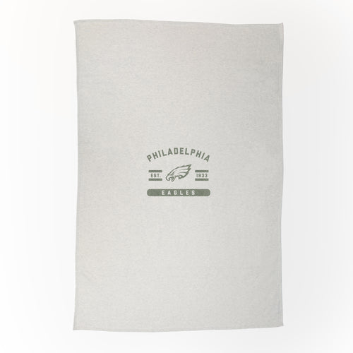 Philadelphia Eagles oatmeal sweatshirt blanket showing a cozy, soft NFL fan blanket with Eagles logo and team colors.