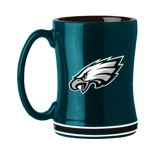 Philadelphia Eagles 14oz Relief mug featuring team logo, detailed design, and sturdy ceramic construction for fan display or use.