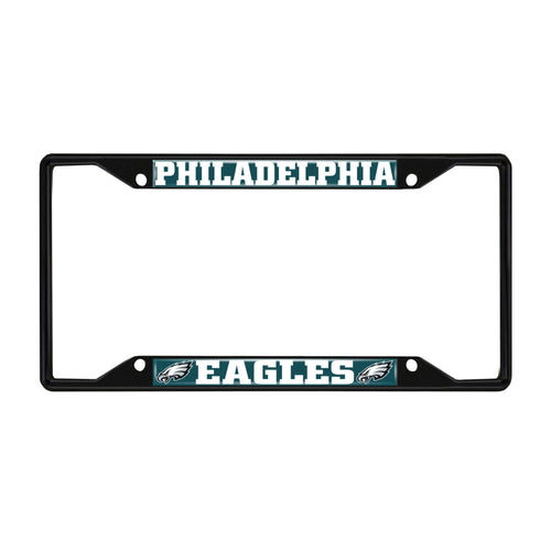 Black Philadelphia Eagles license plate frame by Logo Brands, designed to fit standard vehicle license plates.
