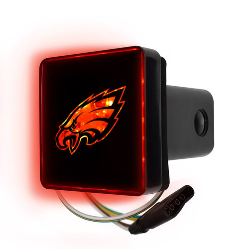 NFL Philadelphia Eagles lighted hitch cover featuring team logo for vehicle trailer or hitch decoration.