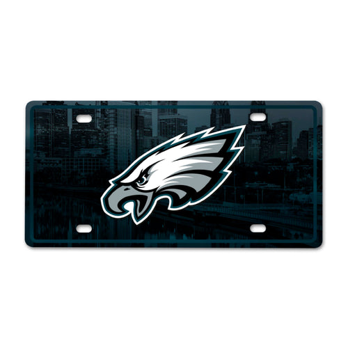 Philadelphia Eagles flat metal license plate featuring team logo and colors, perfect for car or fan display.