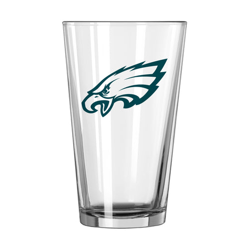 Philadelphia Eagles 16oz Gameday pint glass with team logo and green design, perfect for football fans and game day celebrations.