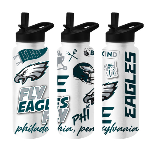 Philadelphia Eagles 34oz Native Quencher water bottle by Logo Brands, featuring team logo and durable drinkware design.