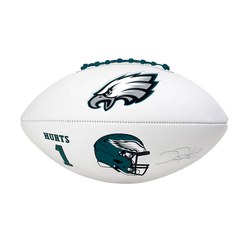 Recreation Philadelphia Eagles Jalen Hurts full-size autograph football with logo branding, featuring signature on the surface.