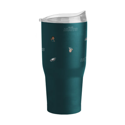 Philadelphia Eagles Jalen Hurts Caricature Step And Repeat 30oz Powder Coat Tumbler