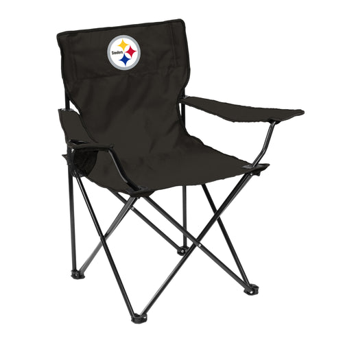 Pittsburgh Steelers quad chair with black and gold fabric, logo branding, and sturdy metal frame for outdoor or indoor seating.