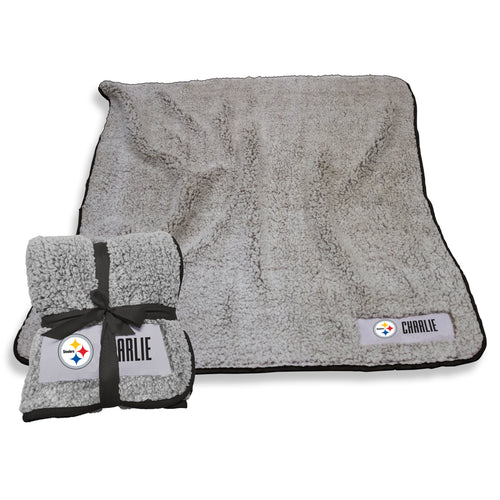 Pittsburgh Steelers personalized frosty fleece blanket by Logo Brands, featuring team logo and cozy winter design.
