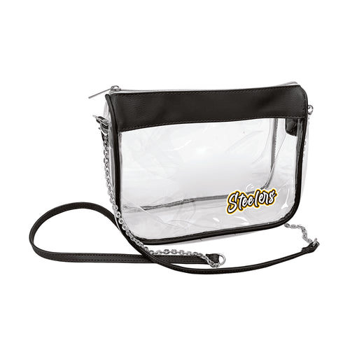 Clear bag featuring Pittsburgh Steelers logo and hype design, perfect for game day or stadium security, by Logo Brands.