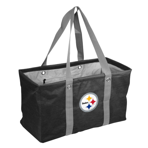 Pittsburgh Steelers crosshatch picnic caddy bag with team logo, insulated interior, and carrying handles for outdoor gatherings.