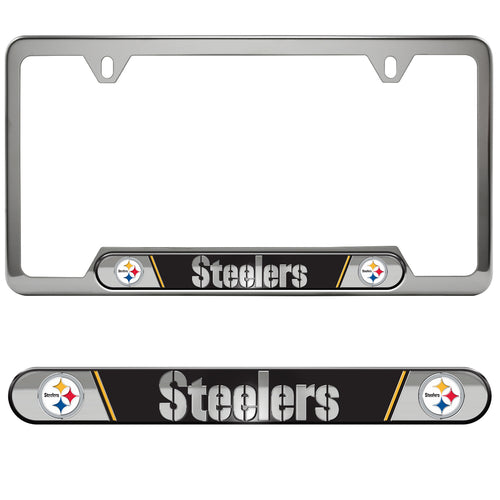 NFL Pittsburgh Steelers embossed license plate frame by Logo Brands, featuring team logo and durable metal construction.