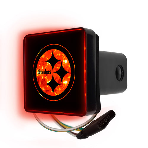 Pittsburgh Steelers NFL lighted hitch cover with team logo, designed for vehicle hitch receivers, by Logo Brands