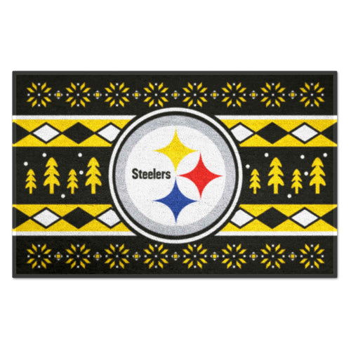 NFL Pittsburgh Steelers holiday sweater starter mat by Logo Brands, featuring team logo and festive design on the mat.
