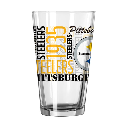 Pittsburgh Steelers 16oz Spirit Pint Glass with team logo and black design, made by Logo Brands, for NFL fans.