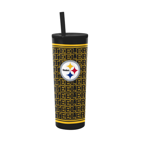 Pittsburgh Steelers 30oz Echo SS straw tumbler with team logo, stainless steel drinkware with lid and straw for fans.