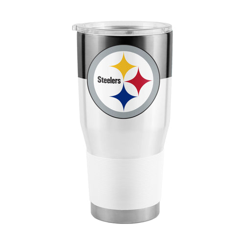 Pittsburgh Steelers 30oz stainless steel colorblock tumbler with team logo and spill-proof lid, durable drinkware for fans.